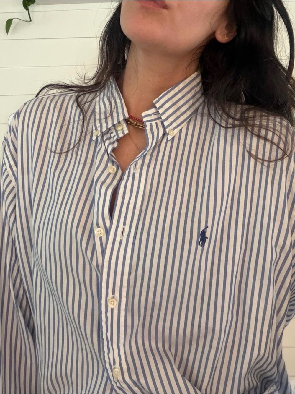 Vintage Ralph Lauren Men’s Yarmouth 100% Cotton Blue Stripe Button-Down Shirt